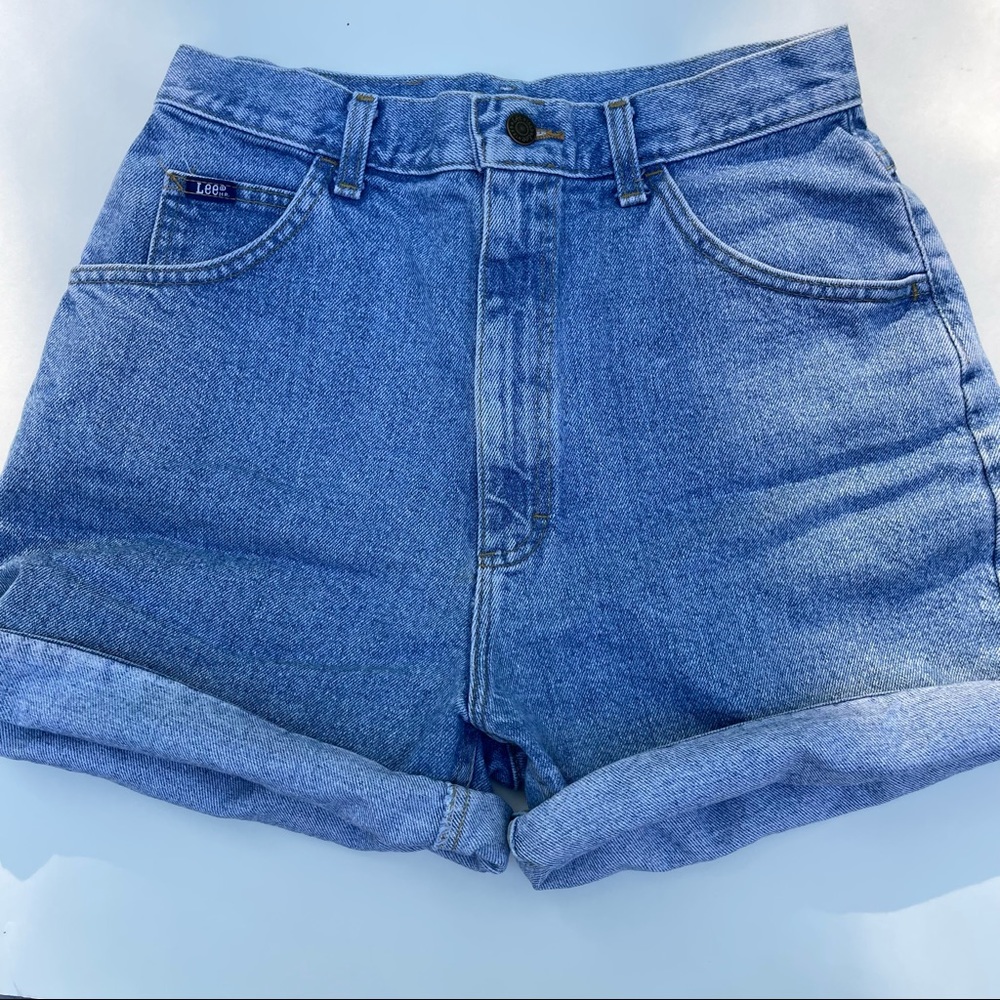 90s Mom Jean Shorts High Waisted Lee Brand 100% cotton, authentic, medium wash - Picture 2 of 14